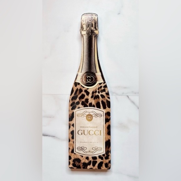 At Home Other - At Home Leopard Patterned Champagne Bottle Wood Decor